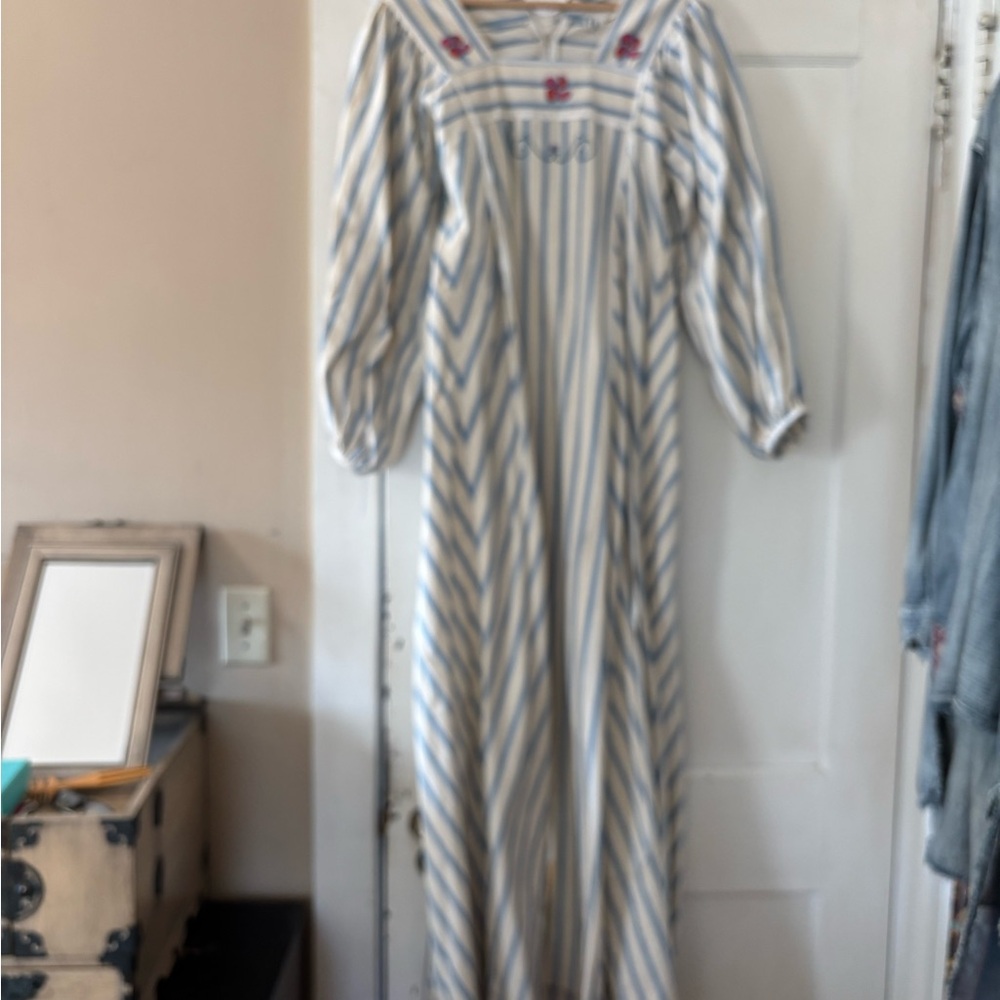Josefa vintage Mexican vintage Caftan Striped Maxi Dress with Embroidery